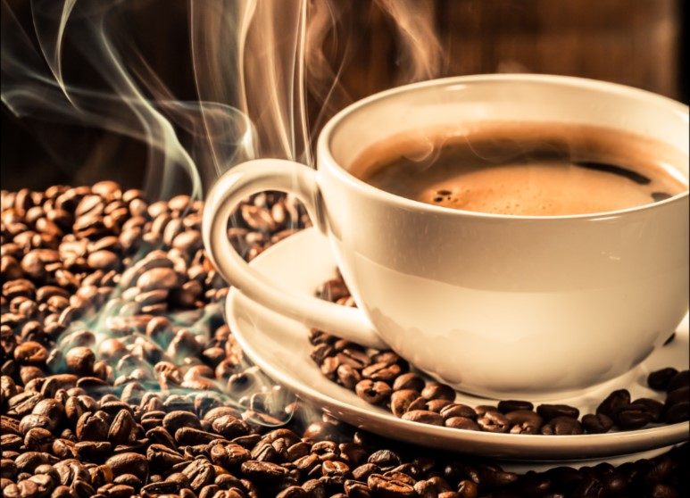 Coffee cup and beans
